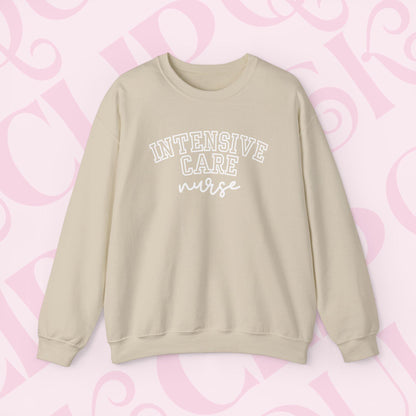 Intensive Nurse Shirt Varsity Style Sweatshirt Crewneck Gift For Nurse Cardiac Care Shirt For Work ICU RN
