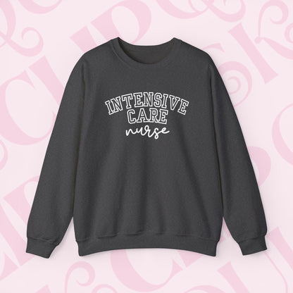 Intensive Nurse Shirt Varsity Style Sweatshirt Crewneck Gift For Nurse Cardiac Care Shirt For Work ICU RN