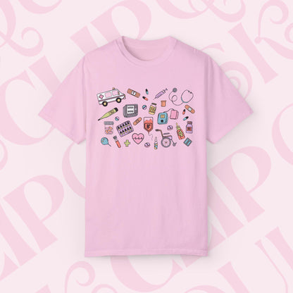Medical Doodle Shirt For Healthcare Worker Nurse Tshirt Gift for CNA Medical Assistant Nursing Artwork