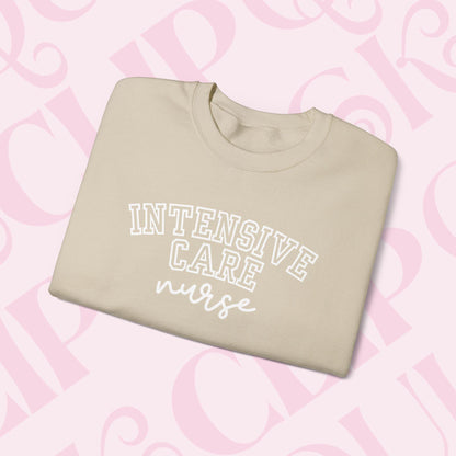 Intensive Nurse Shirt Varsity Style Sweatshirt Crewneck Gift For Nurse Cardiac Care Shirt For Work ICU RN