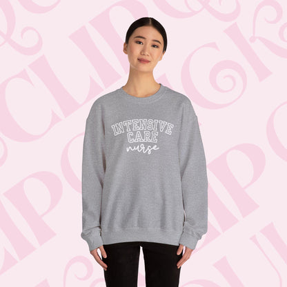 Intensive Nurse Shirt Varsity Style Sweatshirt Crewneck Gift For Nurse Cardiac Care Shirt For Work ICU RN
