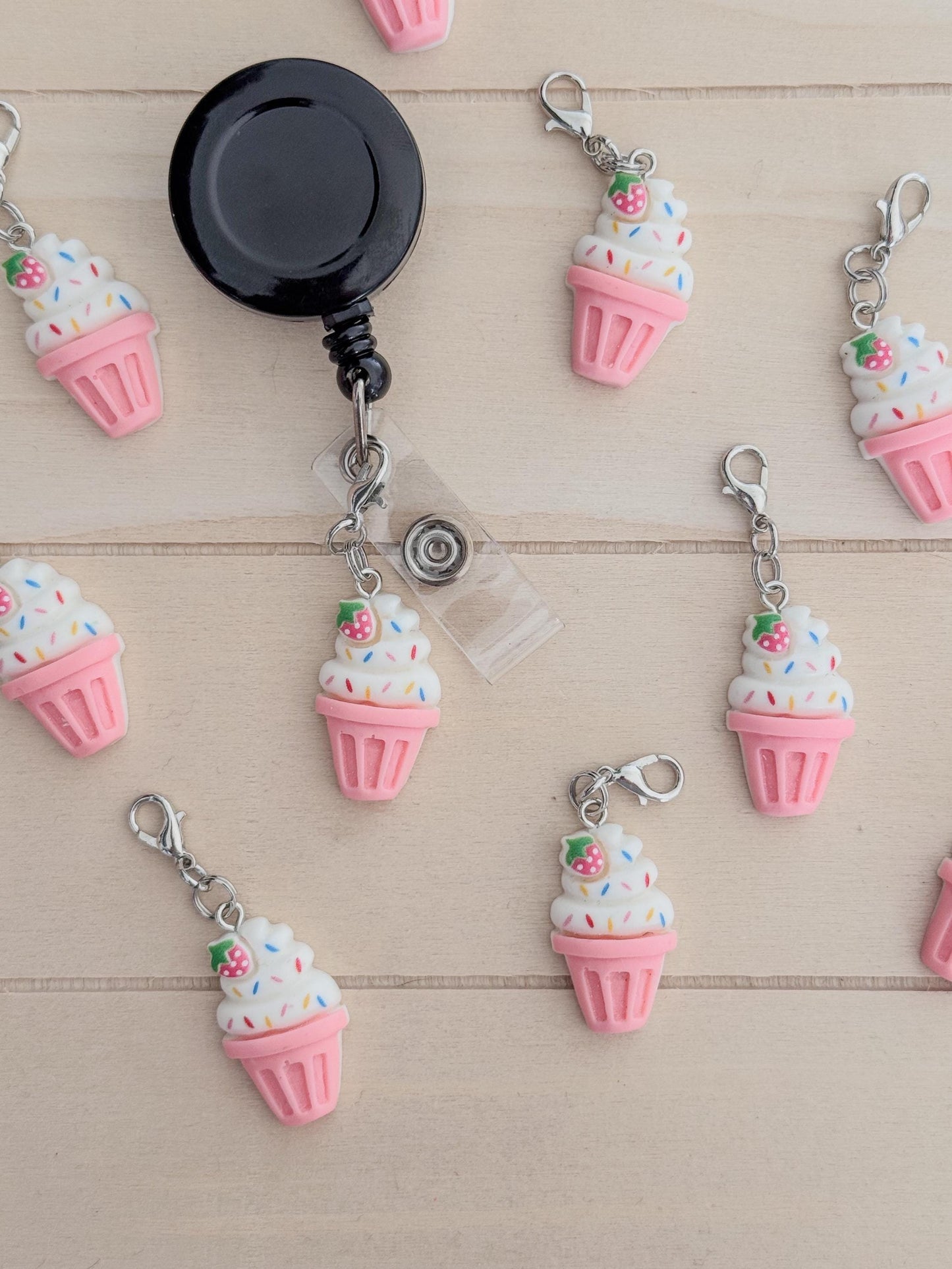 Ice cream cone charm badge reel accessory charm for badge buddy picu pediatric nurse gift for nursing student cna medical assistant