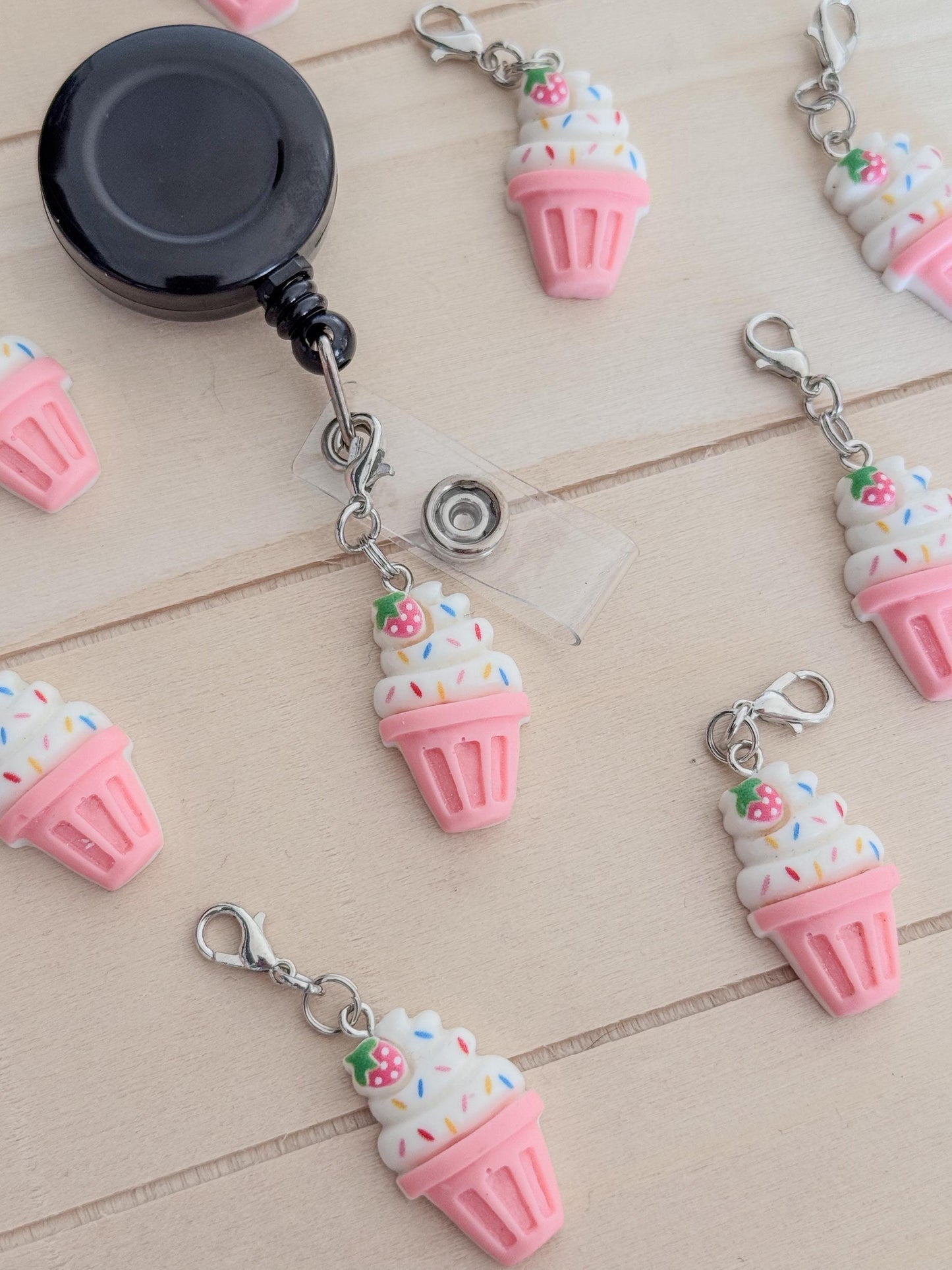 Ice cream cone charm badge reel accessory charm for badge buddy picu pediatric nurse gift for nursing student cna medical assistant