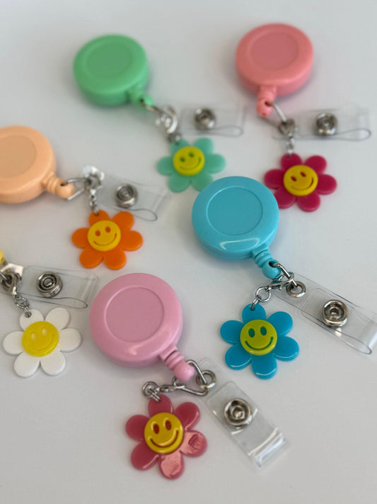 Groovy smiley face flower charm for nurse badge reel accessory colorful badge buddy charm teacher accessory cute gift for teacher cna