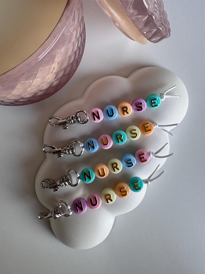 Beaded nurse badge reel keychain pastel nurse accessories cute nurse gift colorful beaded nurse clip colorful beads pastel nurse keychain