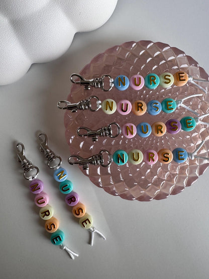 Beaded nurse badge reel keychain pastel nurse accessories cute nurse gift colorful beaded nurse clip colorful beads pastel nurse keychain