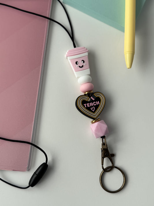 Pink Teach Coffee Lanyard